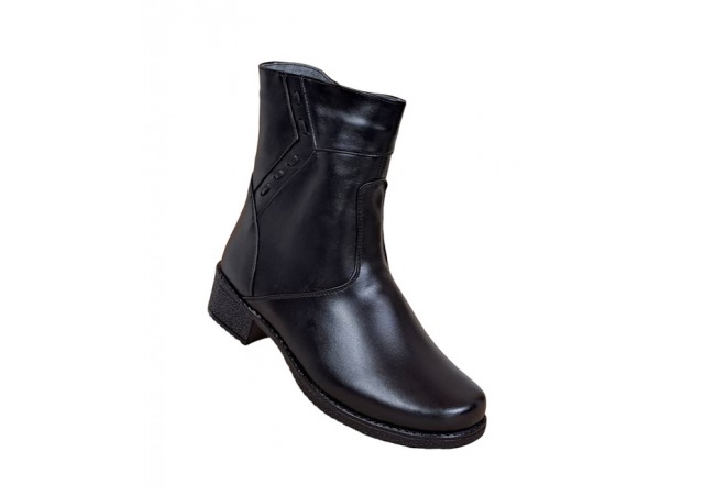 Ghete dama din piele naturala cu fermoar - Model negru imblanit 709N